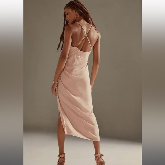 Anthropologie Ruched Asymmetrical Linen Dress - Picture 3 of 6